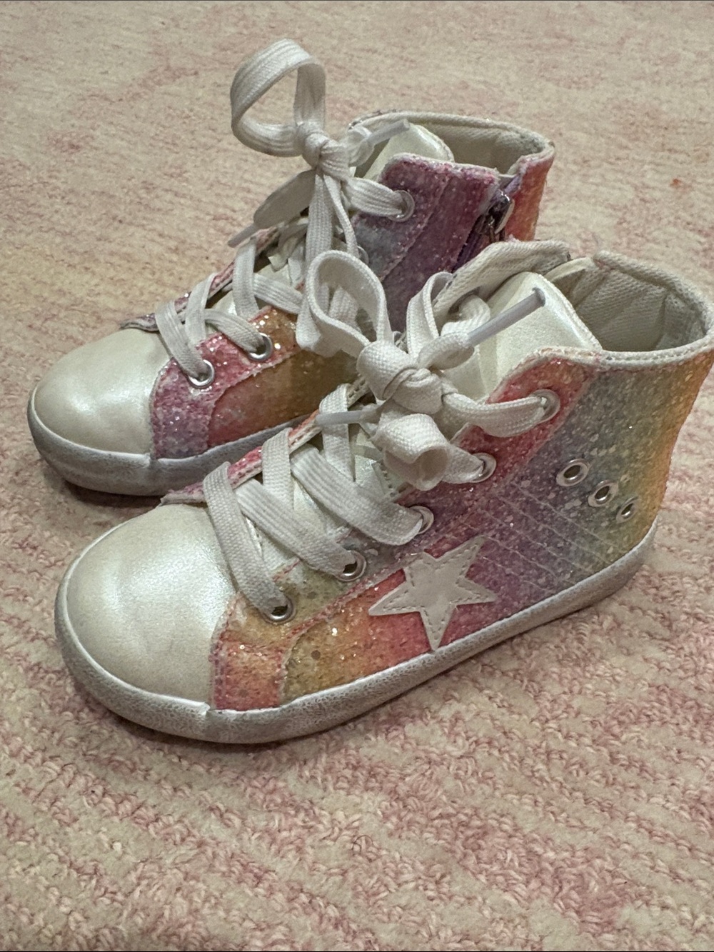 Kids Rainbow Glitter High-Top Sneakers - White